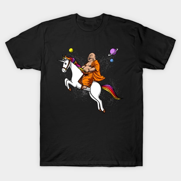 Buddha Riding Space Unicorn T-Shirt by underheaven